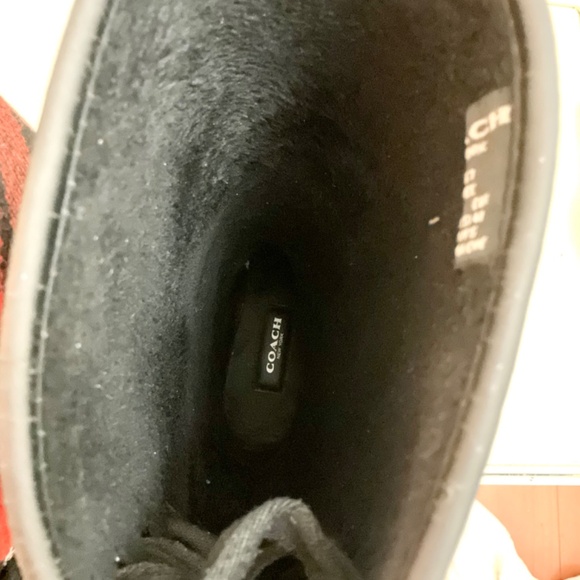 Coach Tristee Back Lace Up Fleece Lined Buffalo Plaid Rain Rubber Boots Size 10B - Picture 10 of 16